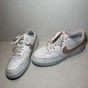 Nike Court Vision Low White Blush Pink Leather Sneakers Women’s Sz 8 Minimalist